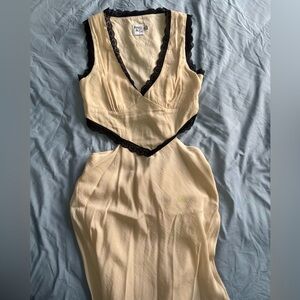 Princess Polly Cream Dress with Black Lace Trim